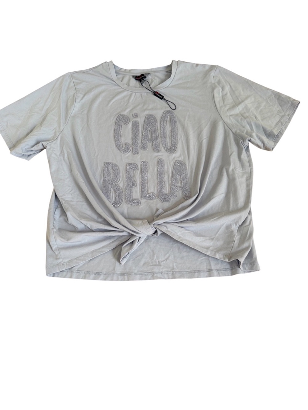 Ciao Bella Knot-Front Beaded Ciao Bella Tee - Pale Blue Size 1X